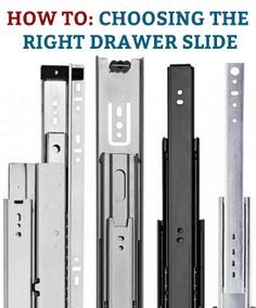 Here’s a quick introduction to the basic characteristics of slides, as well as some of the features and benefits of different types of slides. #drawerslides #slides #drawerhardware #drawerhelp Cabinet Building, Drawer Sliders, Kreg Tools, Diy Drawers, Woodworking Jigs, Wood Working For Beginners, Cool Ideas, Drawer Slides, Home Repairs