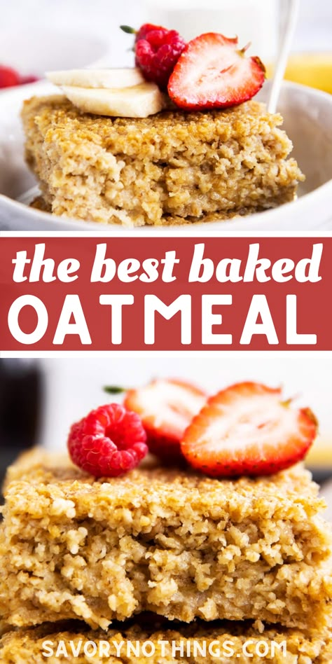 There's nothing better than a breakfast that basically makes itself! This baked oatmeal recipe comes together in a snap and tastes amazing. | #breakfast #brunch #oatmeal #brunchrecipe #easybakingrecipes Brunch Oatmeal, Best Baked Oatmeal, Baked Oatmeal Recipes Breakfast, Baked Oatmeal Recipe, Oatmeal Breakfast Bars, Breakfast Oatmeal Recipes, Amazing Breakfast, Baked Oatmeal Recipes, Oatmeal Recipe