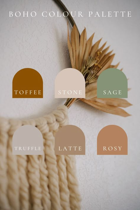 Modern Bohemian Color Palette, Boho Color Pallet Colour Schemes, Vintage Boho Color Palette, Paint Colors Boho, Rustic Bohemian Color Palette, Modern Boho Chic, Color Scheme Inspiration, Boho Theme Color Palettes, Boho Colour Scheme