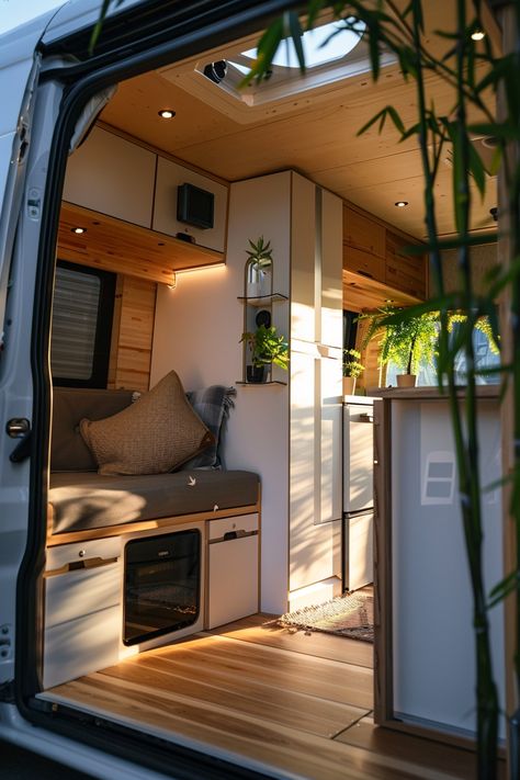 50+ Incredible Sprinter Van Conversions - TastyInteriors Van Life Work Space, Van Life Ideas Diy Camper Conversion, Camp Van Interior, Van Build Interior, Suburban Camper Conversion, Van Conversion Ikea, Sprinter Van Interior Ideas, Van Conversion Walls, Campervan Interior Ideas