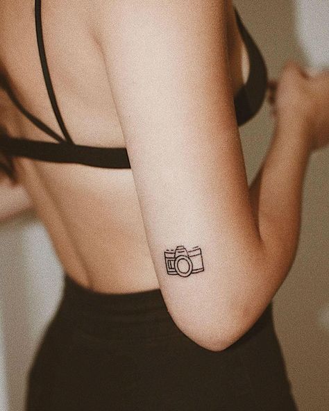 Camera Tattoo Ideas, Camera Tattoo Design, Sewing Tattoos, Photographer Tattoo, Enough Tattoo, Camera Tattoos, Camera Tattoo, Tattoo Photography, Line Art Tattoos