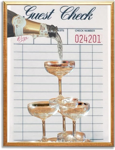 Champagne Wall Art, Bar Cart Inspo, Bar Cart Poster, Check Poster, Disco Bar, Champagne Wall, Bar Cart Print, Guest Check, Cute Wall Decor