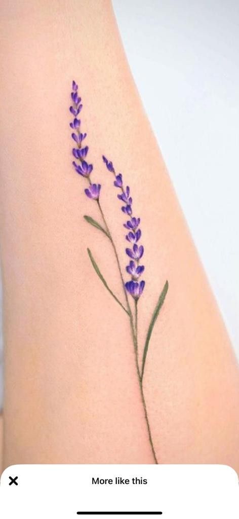 Tattoo Of Heather Flower, Lilac Branch Tattoo, Lavender Tattoo Ideas, Lavender Tatoos Ideas, Lavender Back Tattoo, Lavender Finger Tattoo, Lavender Plant Tattoo, Lavender Flower Tattoo, Ear Lobe Tattoo