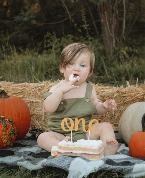 Fall First Birthday Photoshoot Outside, October First Birthday Photoshoot, One Year Old Smash Cake Photoshoot, One Year Old Pumpkin Photo Shoot, Fall First Birthday Photoshoot Outdoor, One Year Old Fall Photoshoot, First Birthday Photo Shoot Ideas Fall, Pumpkin Theme Cake Smash, Outdoor Fall 1st Birthday Pictures