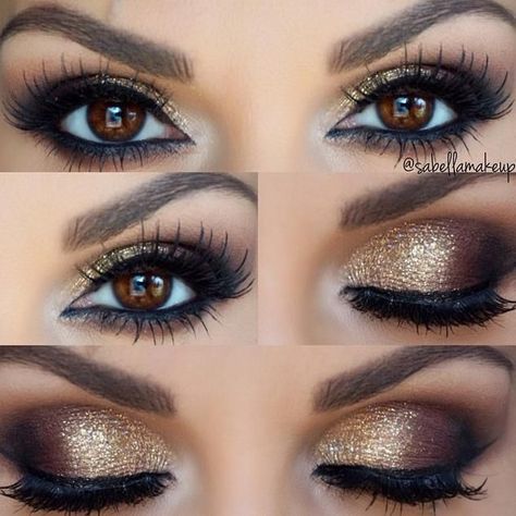 gold smokey eye. A little too much make up for every day, but very pretty for a night out Makeup Gone Wrong, Gold Smokey Eye, Wedding Hairstyles And Makeup, Mekap Mata, Best Wedding Makeup, Makeup Tip, Smink Inspiration, Beauty Make-up, Braut Make-up