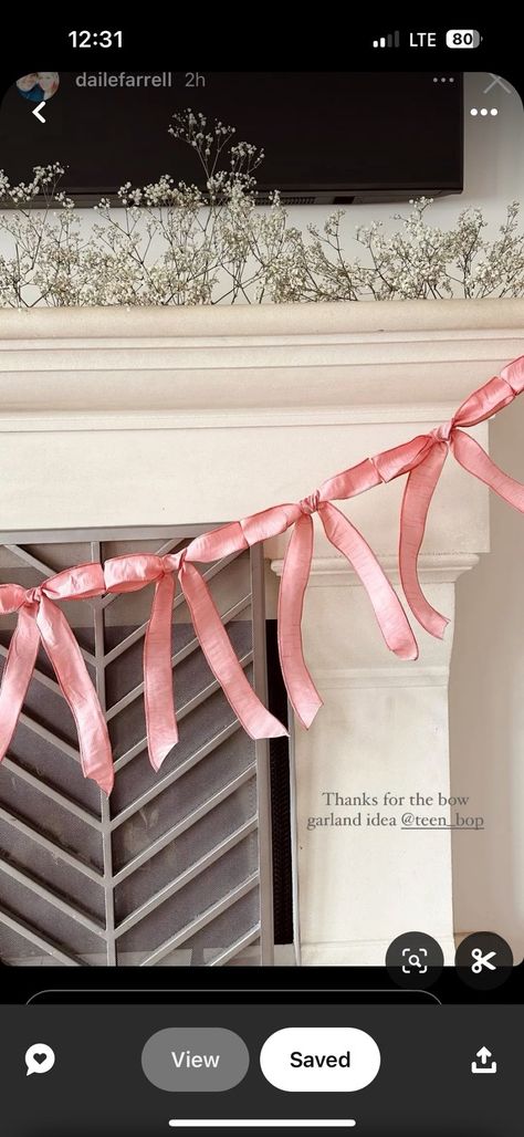 Pink Ribbon Garland, Pink Bow Garland, Christmas Aesthetics, Bow Garland, Ribbon Garland, Fabric Garland, Christmas Room, 15th Birthday, Christmas 2024