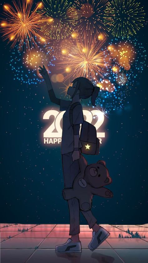 New Year Anime, New Year's Drawings, Floating Lanterns, New Year Art, New Year Pictures, Happy New Year 2022, New Year Wallpaper, New Year 2022, New Years Background