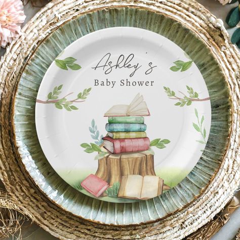 Storybook Baby Shower Book Books New Chapter  Paper Plates Storybook Baby Shower Decorations, Watercolor Storybook, Storybook Baby Shower Theme, Baby Shower Book Theme, Storybook Party, Fairytale Baby Shower, Storybook Theme, Book Themed Party, Storybook Baby Shower