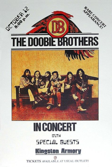 70s Rock Music, Doobie Brothers, Concert Poster Art, The Doobie Brothers, Music Concert Posters, Vintage Concert Posters, Beach Music, Vintage Music Posters, Musical Art