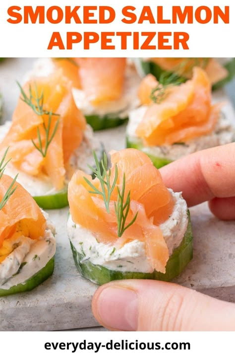 This smoked salmon appetizer is so simple and easy to make. Crunchy cucumber slices topped with lemon dill cream cheese and smoked salmon. These little cucumber smoked salmon bites look fancy but will take you just 10 minutes to prepare! Dill Cream Cheese, French Dinner Parties, Smoked Salmon Appetizer, Salmon Appetizer, Cucumber Slices, Cocktail Appetizers, Lemon Dill, Appetizer Bites, Tag Friends