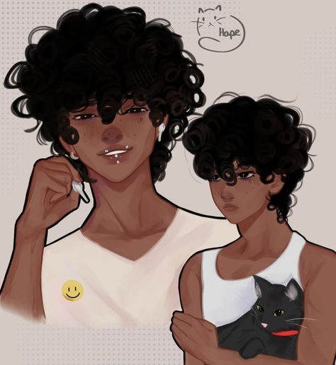 Black Guy Fanart, Soft Male Character Design, Character Design Male Black Hair, Poc Character Design, Male Oc Drawing, Black Character Design Male, Icon Afro, Afro Hair Drawing, Afro Boy