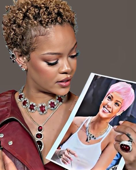 Rihanna Natural, Rihanna Natural Hair, Curly Cuts, Curvy Women Outfits, Rihanna Fenty, Short Natural Hair Styles, Women Outfits, St Michael, Makeup Inspo