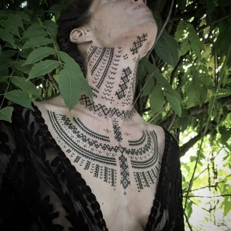 Traditional Polish Tattoo, Norwegian Tattoo Women, Crone Tattoo, White Tattoo On Dark Skin, Ornamental Chest Tattoo, Indigenous Tattoos, Cultural Tattoos, Croatian Tattoo, Historical Tattoos