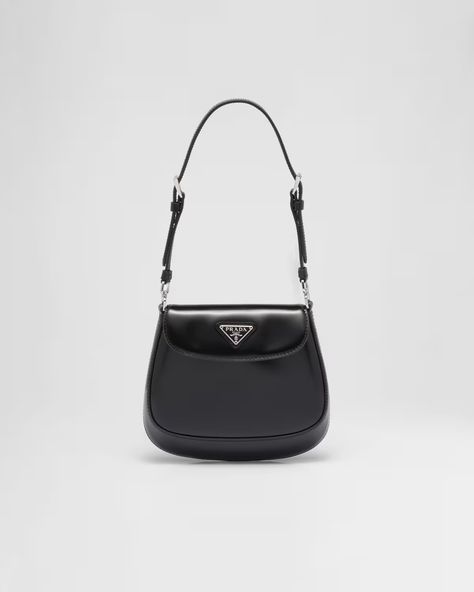 Black Prada Cleo Brushed Leather Mini Bag | PRADA Prada Cleo Mini, Prada Cleo Bag, Cleo Bag, Prada Cleo, Leather Mini Bag, Prada Collection, Bag Prada, Triangle Logo, Sand Beige