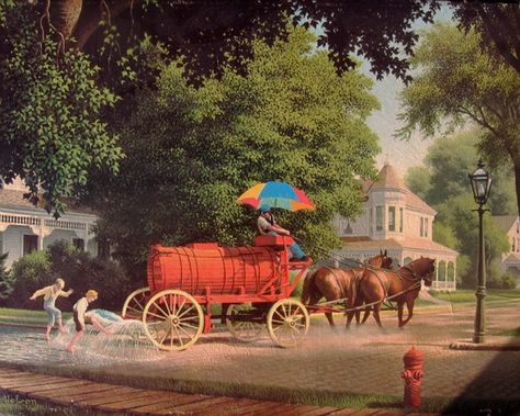 Detlefsen, Paul (b,1900 )- Happy Days- Water Wagon Card Board Art, Paul Detlefsen, Grandma Fashion, Litho Print, Chicago Art, Board Art, Card Board, Vintage Landscape, Art Institute Of Chicago