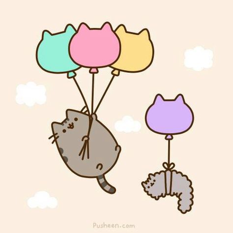 Balloons Pusheen Stormy, Pusheen Love, Pusheen Cute, Gif Png, Chat Kawaii, Pusheen Cat, Nyan Cat, Kawaii Cat, Grumpy Cat