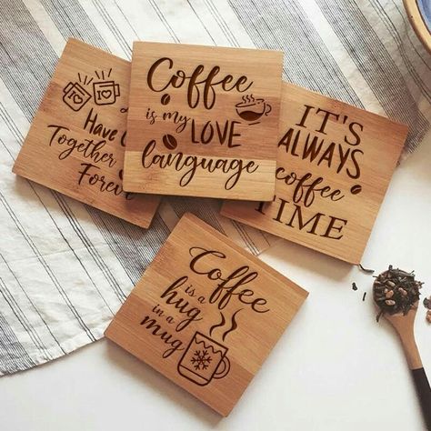 Coffee Coaster Ideas, Slate Ideas, Engraved Wood Coasters, Wood Laser Ideas, Cricut Projects Easy, Glow Forge, Funny Coasters, Engraved Coasters, Coaster Art