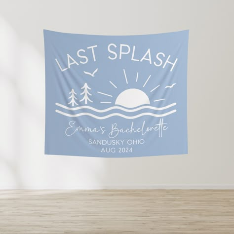 Personalized last splash bachelorette party banners are an easy custom focal-point decoration for your lake bach weekend decorations. With four sizes available ranging from 3ft to 8ft wide, there is something for every space and budget! The durable construction features hemmed edges for a high-end look. Personalize to make a one-of-a-kind piece for your event that is backed by my happiness guarantee! Listing is for ONE banner only. No other items pictured are included. ✦SIZE OPTIONS✦ 36"x26" 60"x50" 80"x68" 104"x88" ✦DETAILS✦ .: 100% Polyester .: hemmed edges .: 4 size options .: personalize with a name and date ✦PRODUCTION TIME✦ Please check the estimated delivery date at checkout for the most up-to-date information. I do my best to keep this as accurate as possible so you can feel confid Bachelorette Party Themes Lake House, Lake Bachelorette Theme, Lakehouse Bachelorette Party, Lake Bachelorette Party Ideas, Lake House Bachelorette Party, Bachelorette Party Lake Weekend, Bachelorette Party Lake, Photobooth Decor, Lake Bachelorette