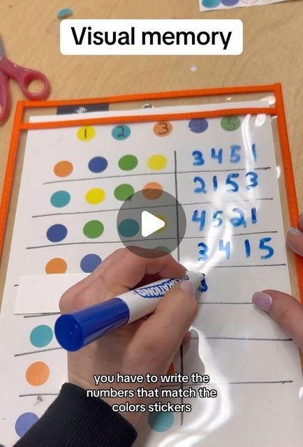 𝚃𝚑𝚎 𝙼𝚊𝚐𝚒𝚌 🐞𝚃 𝙱𝚞𝚐 on Instagram: "🤩Here is a fun and easy visual memory activity to set up!  🤩All you need is a paper, marker, and stickers. This activity is also so easy to grade, depending on the amount of stickers you use.   🤩This activity addresses visual scanning, visual memory, visual attention, crossing midline, bilateral skills, and handwriting.   Let me know if you try it!🤗  #occupationaltherapy #pedsot #ot #visualperception #visualmemory #homeschool #teachersofinstagram" Visual Scanning Activities For Kids, Visual Memory Activities, Memory Activities, Cognitive Activities, Visual Memory, Visual Perception, Coloring Stickers, Occupational Therapy, Pediatrics