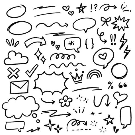 Hand drawn vector doodle scribble set el... | Premium Vector #Freepik #vector #cloud #line #flower #symbols Flower Symbols, Love Speech, Line Doodles, Vector Doodle, Scribble Art, Hand Drawn Vector, Drawing Set, Cute Easy Drawings, Speech Bubble