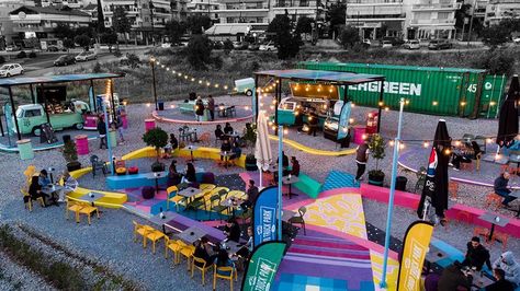 Food City, Food Park Design Ideas, Food Truck Park Design Ideas, Food Truck Plaza Design, Food Truck Parking Design, Outdoor Events Festivals, Food Truck Park, Food Truck Plaza, Food Truck Event Festivals