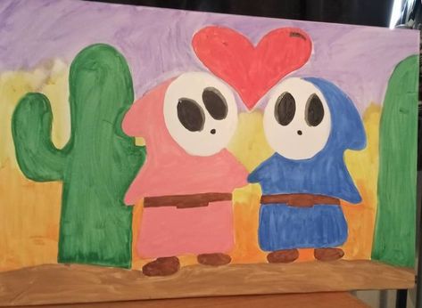 nintendo shy guy painting i made for my bedroom, my husband is a huge nintendo fan Guy Painting, Shy Guy, My Bedroom, Mini Canvas Art, Mini Canvas, My Husband, Nintendo, Canvas Art, Fan