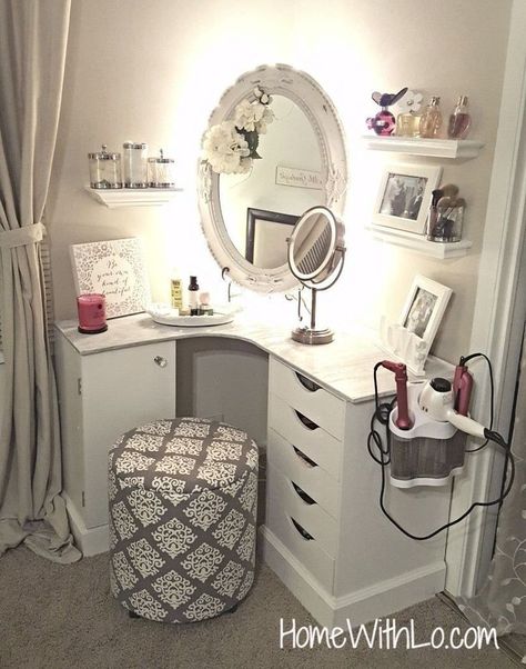 (paid link) Check this awesome product by going to the link at the image. Add a mirror to the vanity table or choose a built-in, and you're every set to look how good you look today. resolution your dresser. see flawless following our range of ... Makeup Table Organization, Table Organization, Diy Vanity Mirror, Small Room Organization, Corner Vanity, Diy Makeup Vanity, Organization Closet, Dressing Table Design, Bathroom Organization Diy