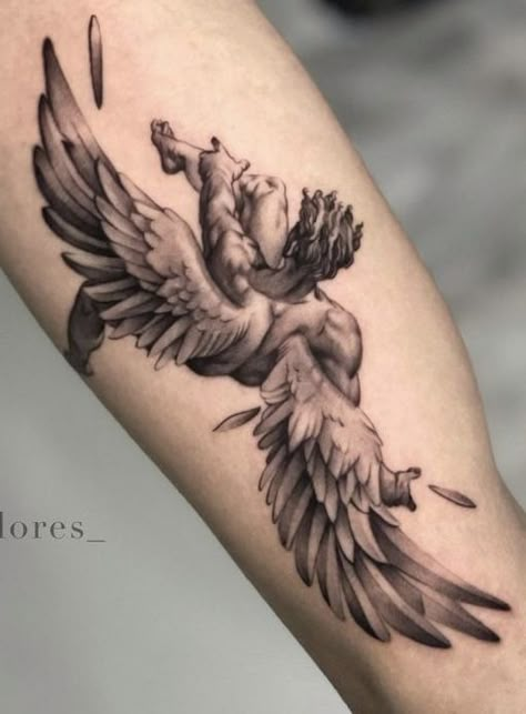 Sistine Chapel Tattoo Sleeve, Angel Reaching Out Tattoo, Icuras Falling Tattoo, Falling Angel Tattoo For Men, Lazarus Tattoo, Fallen Angel Tattoo Designs, Betrayal Tattoo Ideas, Icarus Falling Tattoo, Icarus Tattoo Design