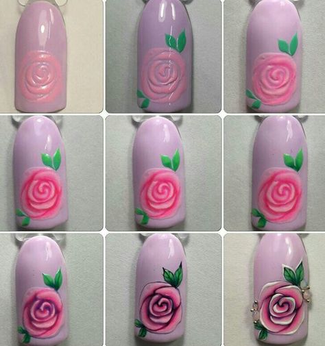 Step By Step Rose Step By Step Rose, Nails Art Tutorial, Nail Art Fleur, Rose Ideas, Ideas For Nails, Unghie Nail Art, Rose Nail Art, Nail Designs Tutorial, Nail Art Techniques