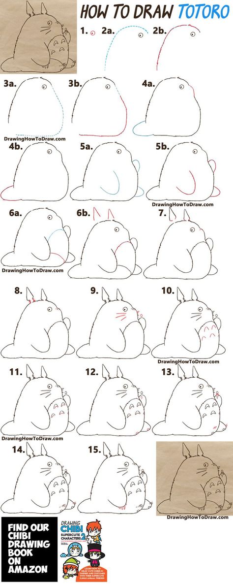 How to Draw Totoro Step by Step Tutorial Totoro Drawing Step By Step, Totoro How To Draw, Totoro Drawing Tutorial, Drawing Diy Step By Step, How To Draw Totoro Step By Step, Totoro Sketch Drawing, Torotoro Anime Drawing, Drawing Ideas Studio Ghibli, Studio Gibhili Drawings