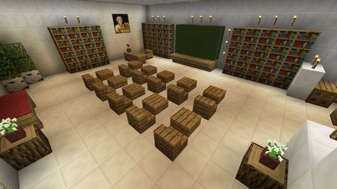 Minecraft School Classroom Desk Lab Furniture Minecraft Classroom Build, Minecraft School Ideas Classroom, Minecraft School Interior, School Minecraft Ideas, Minecraft Classroom Ideas, Classroom Minecraft, Minecraft School Building, Minecraft School Ideas, Minecraft Pretty