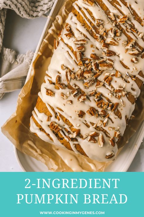 Make this 2 ingredient pumpkin bread with just pumpkin puree & spice cake mix! Top with a maple icing drizzle for the ultimate Fall snack. Pumpkin Bread With Spice Cake, 2 Ingredient Pumpkin Bread, Icing Drizzle, Maple Icing, Pumpkin Spice Bread, Spiced Pecans, Fall Snacks, Spice Cake Mix, Pumpkin Bread Recipe