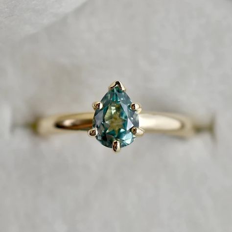 Sapphire Engagement Rings | Magpie Jewellery Light Through Leaves, Blue Green Sapphire Engagement Ring, Non Traditional Wedding Ring, Pear Wedding Ring, Forest Engagement, Montana Sapphire Ring, Green Sapphire Engagement, Green Sapphire Engagement Ring, Sapphire Engagement Rings