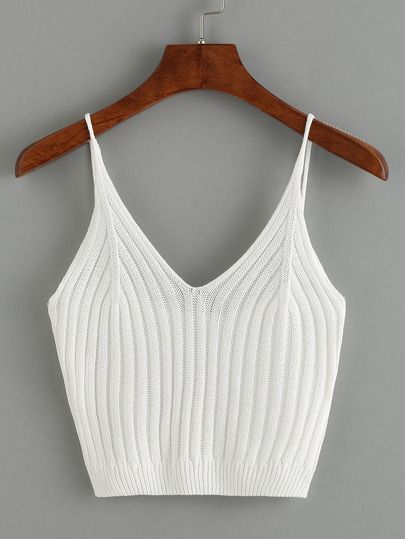 Ribbed Knit Crop Cami Top - White White Spaghetti Strap Top, White Camisole Top, Tank Tops White, Cropped White Shirt, White Summer Shirt, White Cami Tops, White Summer Tops, White Crop Tank, White Crop Top Tank