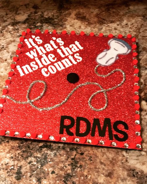 Cardiovascular Graduation Cap, Ultrasound Cap Decoration, Graduation Cap Designs Ultrasound Tech, Phlebotomist Graduation Cap, Ultrasound Graduation Cap Ideas, Ultrasound Technician Graduation Cap, Dms Graduation Cap, Ultrasound Tech Photoshoot, Rdms Grad Cap