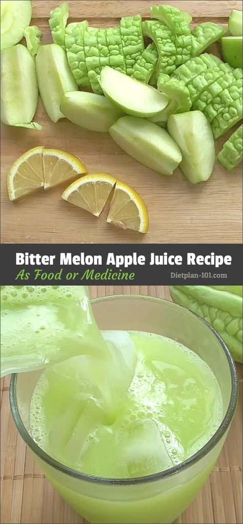 Bitter Melon Green Apple Juice-As Food or Medicine - Dietplan-101 Bitter Melon Juice Recipes, Bitter Melon Benefits, Melon Benefits, Bitter Melon Recipes, Apple Juice Recipe, Melon Juice, Melon Recipes, Liver Cleansing, Melon Salad