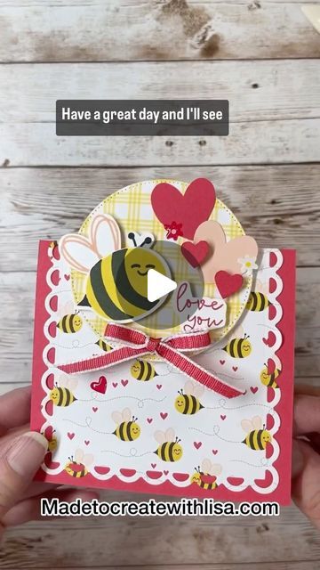 Lisa Bowden | Stampin’ Up! Demonstrator on Instagram: "Have you started your Valentines yet? It’s time! And the Bee My Valentine product suite by Stampin’ Up! is ADORABLE!!! 🐝 This is a cute and easy Fun Fold card, and it really features the cute Bee Mine printed paper. You can check out all of the measurements and details for this card, along with the list of items I used to make it, at my website! ❤️ . . . #stampinup #madetocreatewithlisa #beemyvalentinestampset #beemyvalentine ##cardmaking #papercrafting" Su Bee My Valentine, Stampin Up Bee Mine Cards, Stampin Up Bee Mine Suite, Stampin Up Bee Mine, Bee My Valentine Stampin Up Cards, Rocker Cards, Bee My Valentine, Stampin Up Valentine Cards, Bee Mine Valentine