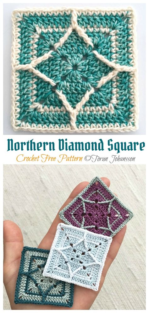 Textured Granny Square Crochet Pattern, Diamond Granny Square Blanket, Crochet Diamond Granny Square, Cross Granny Square Crochet, Crochet Celtic Knot Square Free Pattern, 6 Inch Crochet Squares Free, Crochet Motif Patterns Square, Diamond Granny Square, Crochet Diamond