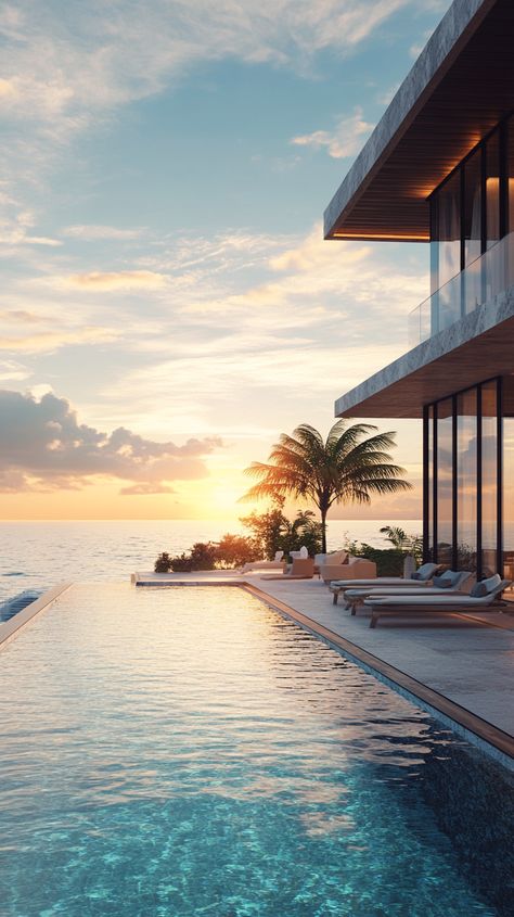 Name: Luxurious Beachfront Villa Infinity Pool Ocean View Ocean Front Homes Coastal, Nautical House, Ocean Front Homes, Beachfront Villa, Luxury Beach House, Beachfront Home, Coastal Aesthetic, Dream House Ideas, Crashing Waves