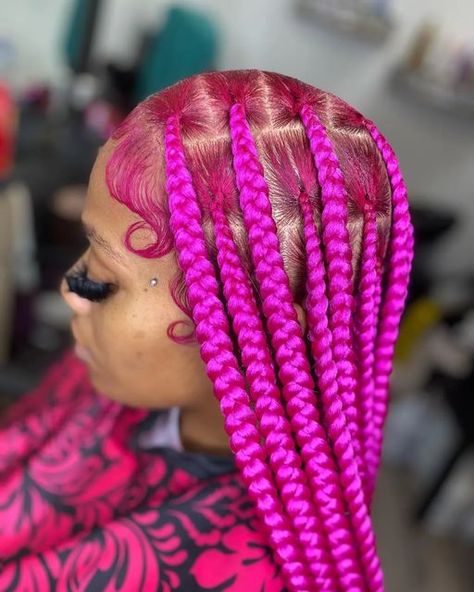 Pink Knotless Box Braids, Pink Hair Braids, Pink Braids Black Women, Purple Knotless Braids, Pretty Braid Styles, Pink Knotless Braids, Pink Hair Styles, Flower Afro, Pink Knotless