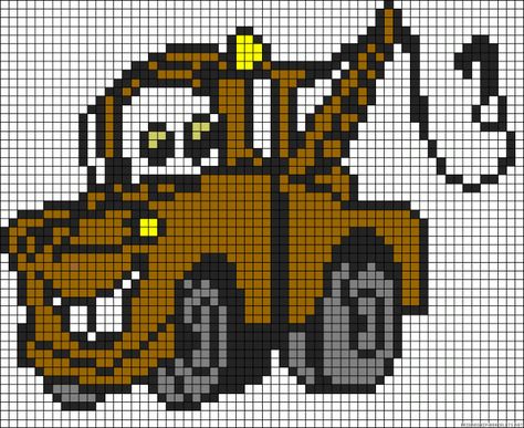 Cars character perler bead pattern #towtruck #tow #truck #craft Melty Bead Patterns, Hama Beads Patterns, Disney Cross Stitch, Iron Beads, Perler Beads Designs, Perler Patterns, Loom Patterns, Perler Bead Patterns, Alpha Patterns