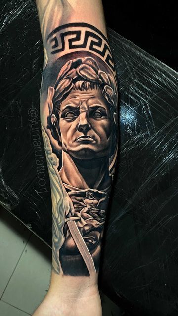 Cesar Tattoo, Arm Tattoos, Dark Tattoo, Arm Tattoos For Guys, Arm Tattoo, Tattoos For Guys, Portrait Tattoo, Tattoos, Pins