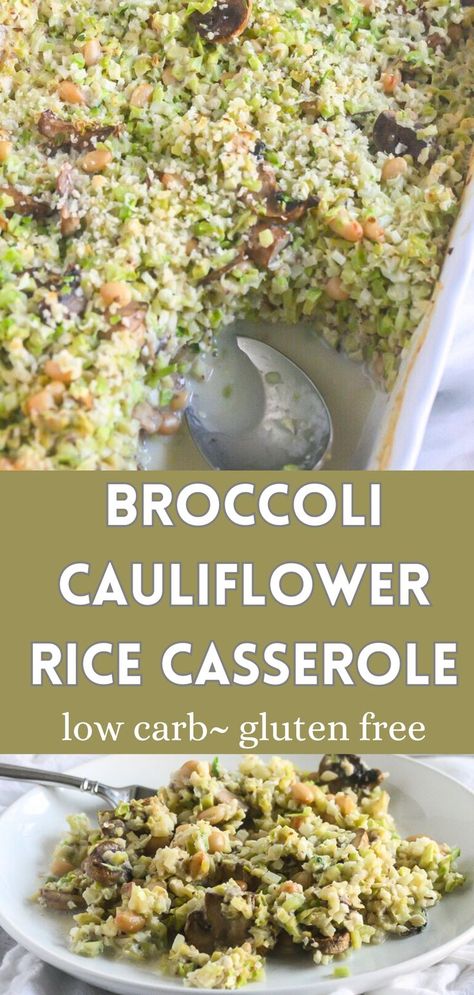 Packed with wonderful flavors and tons of vitamins and minerals, this warm, comforting low carb Broccoli and Cauliflower Rice Casserole recipe is a simple to make, weeknight meal. Go ahead and add some shredded chicken or shrimp if you want to add some protein. #lowcarb #glutenfree Broccoli Cauliflower Rice Casserole, Broccoli And Cauliflower Rice, Broccoli Cauliflower Rice, Vegetarian One Pot Meals, Low Carb Broccoli, Broccoli Recipes Healthy, Cauliflower Rice Casserole, Gluten Free Recipes For Lunch, Broccoli And Cauliflower