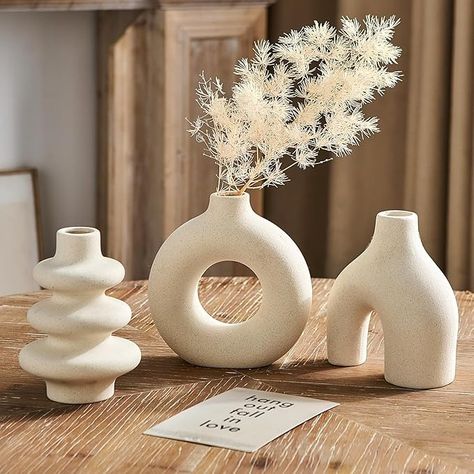 Amazon.com: White Ceramic Vase Set of 3, Modern Boho Vases for Home Decor, Small Flower Vases for Pampas Grass, Round White Vases Centerpieces for Wedding Coffee Table Shelf Living Room Bedroom Entryway : Home & Kitchen White Vase Centerpiece, Boho Vases, Cream And White Bedroom, Boho Vase, Coffee Wedding, Geometric Vases, White Ceramic Vases, Vase Shapes, Styl Boho