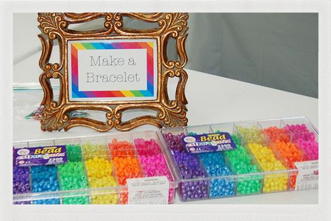 Bracelet Making Party Ideas, Bracelet Station Party, Friendship Bracelet Station, Bracelet Making Birthday Party, Bracelet Making Station Party, Friendship Bracelet Birthday Party, Rainbow Beaded Bracelets For Party, Bracelet Making Station, Bracelet Making Station Birthday Prty