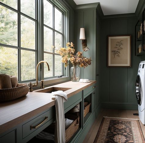 Laundry Room Traditional Dream Home with Green Accents Kelly Jones, Green Laundry, Green Accent Walls, Laundry Room Inspiration, Laundry Mud Room, Cottage Design, Laundry Room Design, Laundry Room Decor, Contemporary Home Decor