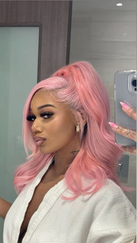 Wig Install Styles, Pink Lace Front Wig, Frontal Wig Hairstyles, Lace Fronts, Wig Ideas, Birthday Hair, Front Lace Wigs, Frontal Hairstyles, Pretty Hair Color