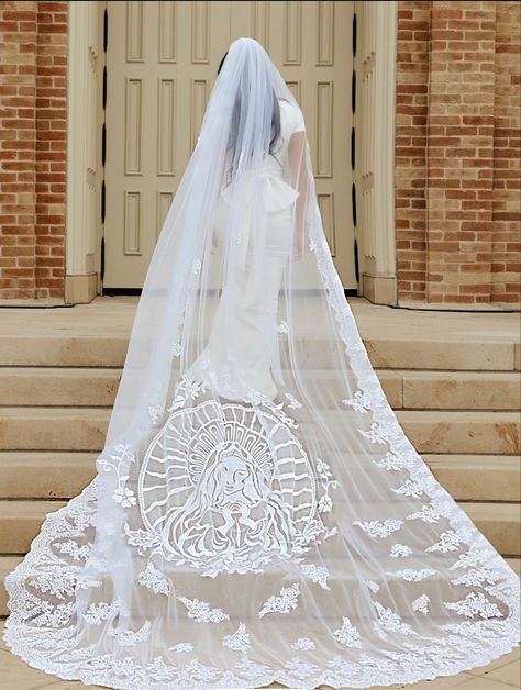 Catholic Church Wedding Dress, Spanish Veil, Embroidery Veil, Veil Embroidery, Mantilla Veil Wedding, Wedding Veil Cathedral, Mexican Inspired Wedding, Custom Veil, Catholic Veil