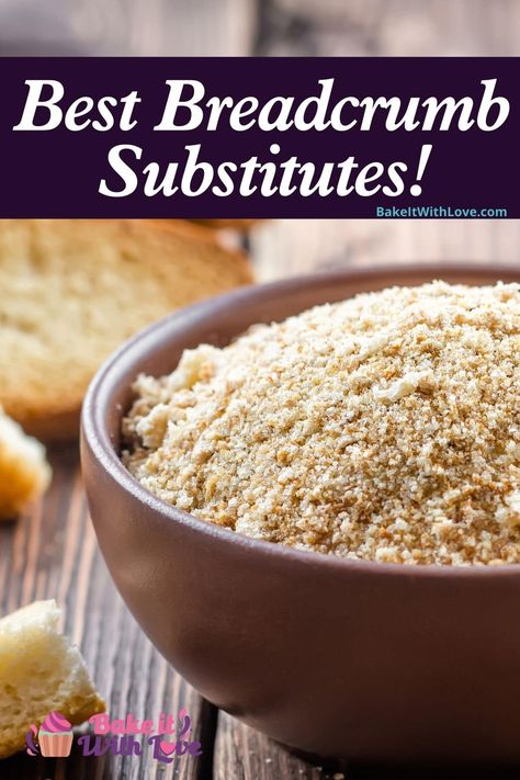 Look no further for the perfect breadcrumb substitute, we are sharing our very best breadcrumb alternatives- so you have plenty of options! Take a look at all of our wonderful breadcrumb replacements and find the one that will work best for you and your recipe! BakeItWithLove.com #bakeitwithlove #breadcrumbs #substitutes #cooking #Panko Substitute For Panko Bread Crumbs, Keto Breadcrumb Replacement, Bread Crumb Substitute, Healthy Bread Crumbs Alternative, Keto Bread Crumbs Substitute, Panko Substitute, Quinoa Breadcrumbs, Bread Crumbs Substitute, Breadcrumb Alternative