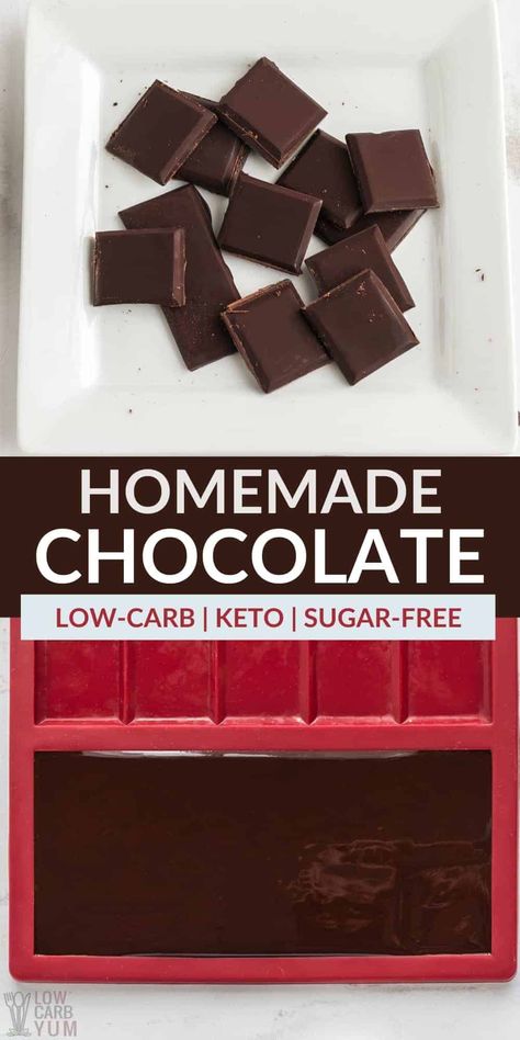 Sugar Free Candy Recipes, Low Carb Chocolate Mousse, Low Calorie Chocolate, Low Carb Milk, Hard Candy Recipes, Chocolate Bar Recipe, Low Carb Candy, Homemade Chocolate Bars, Sugar Free Baking